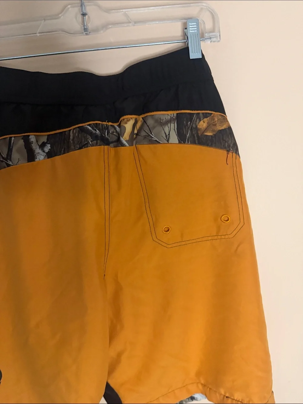 Legendary Whitetails Black & Orange Men’s Swim Trunks with Camo Panels